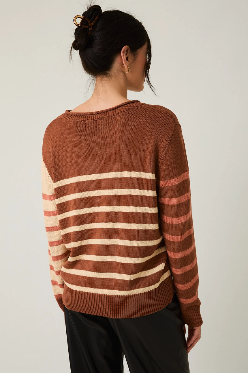 Brown Multi-Stripe LS Sweater