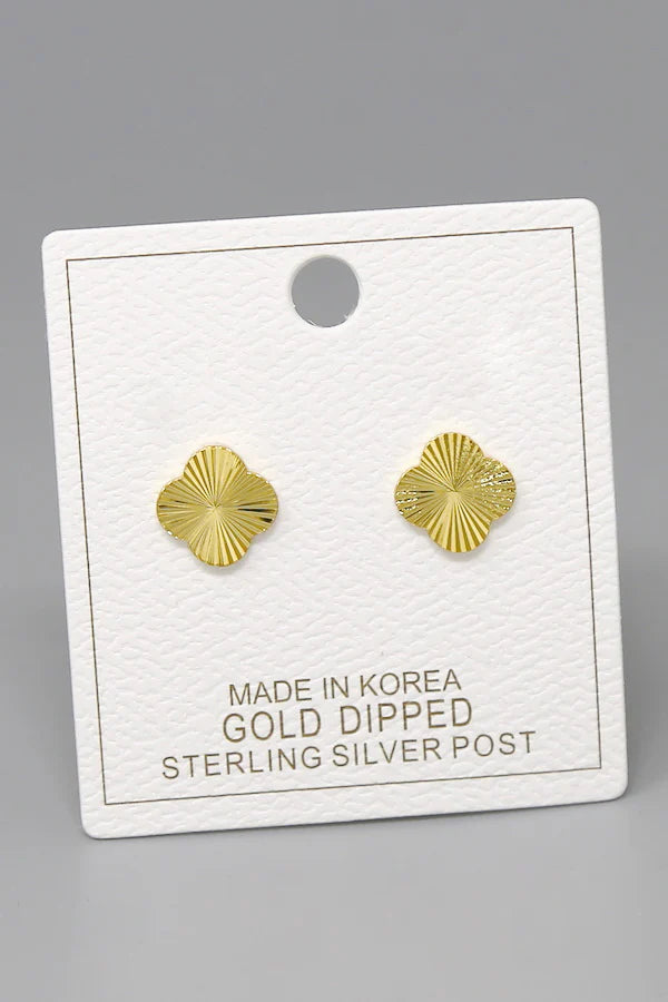 Textured Quaterfoil Shape Gold Dipped Stud Earrings