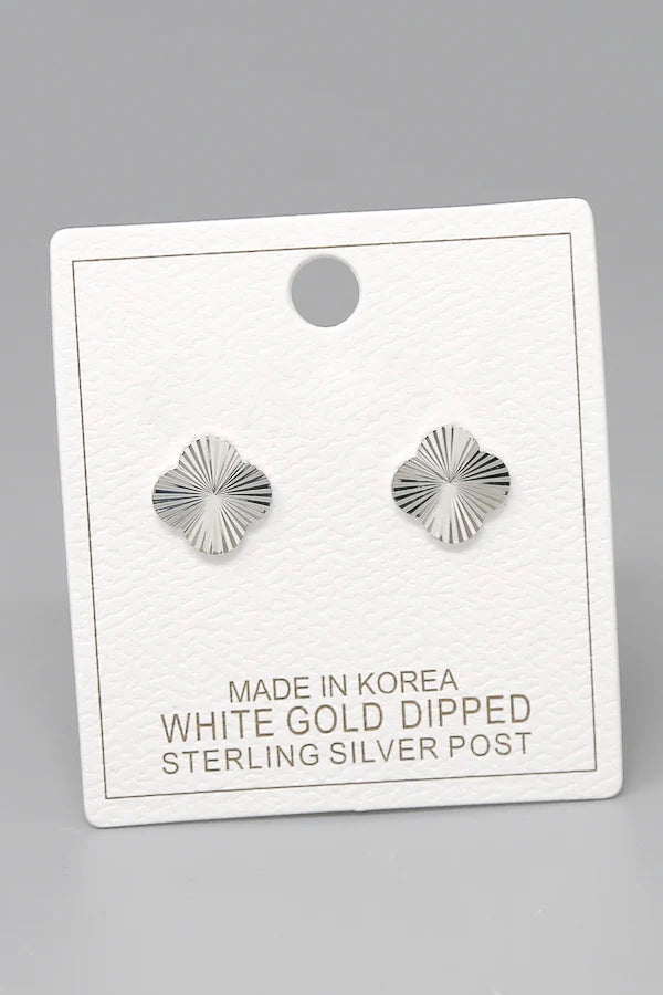 Textured Quaterfoil Shape Gold Dipped Stud Earrings