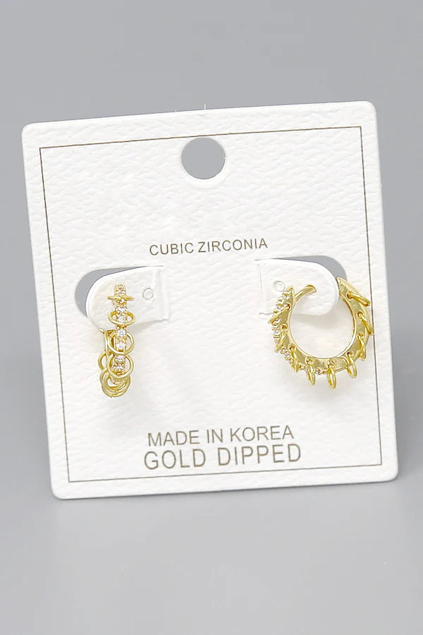 Pierced CZ Pave Gold Dipped Hoop Earrings