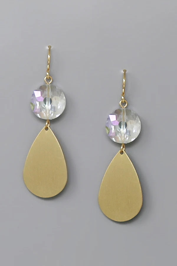 Glass Stone With Metal Teardrop Earrings
