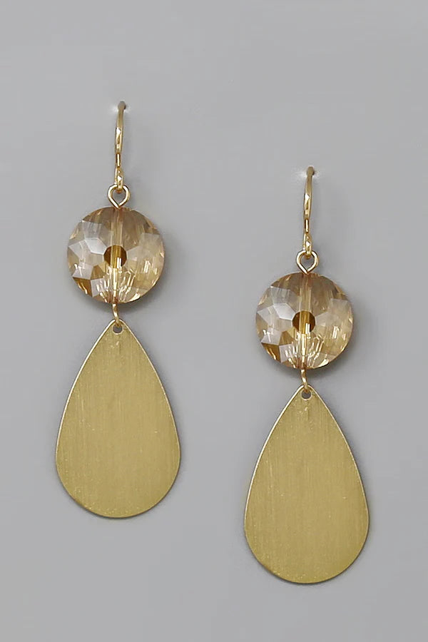 Glass Stone With Metal Teardrop Earrings
