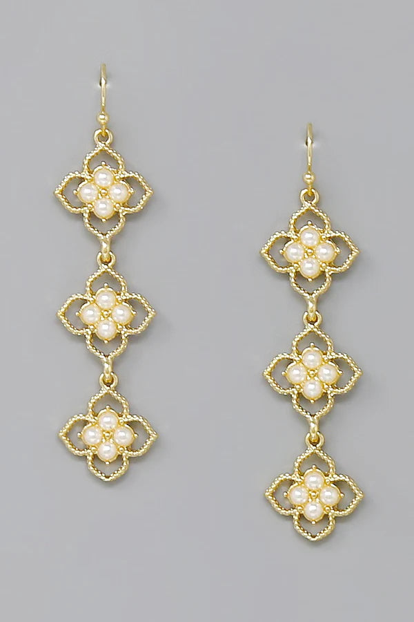 Floral Charm Linked Dangle Earrings