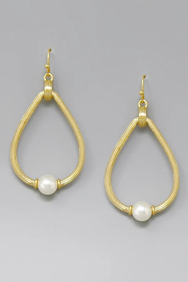 Textured Pearl Teardrop Hoop Dangle Earrings