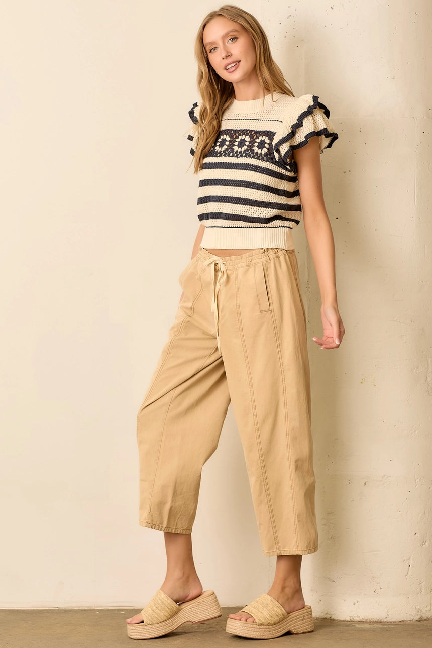 Cropped Straight Leg Pant with Drawstring