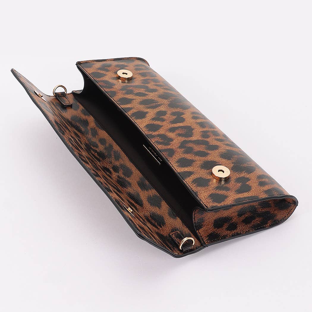 Leopard Print Faux Leather Clutch