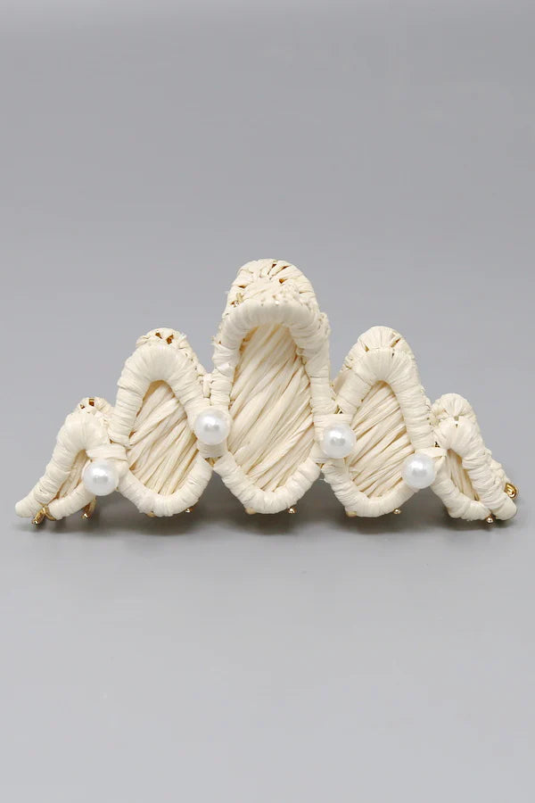 Pearl Detail Raffia Hair Claw