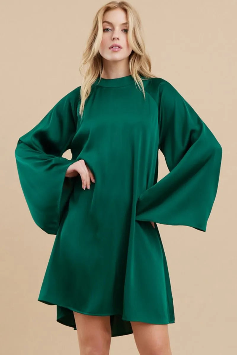 Satin Long Sleeve Mini Dress