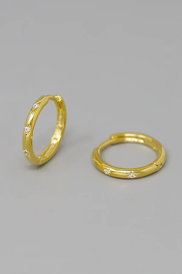 CZ Stone Gold Dipped Huggie Hoop Earrings