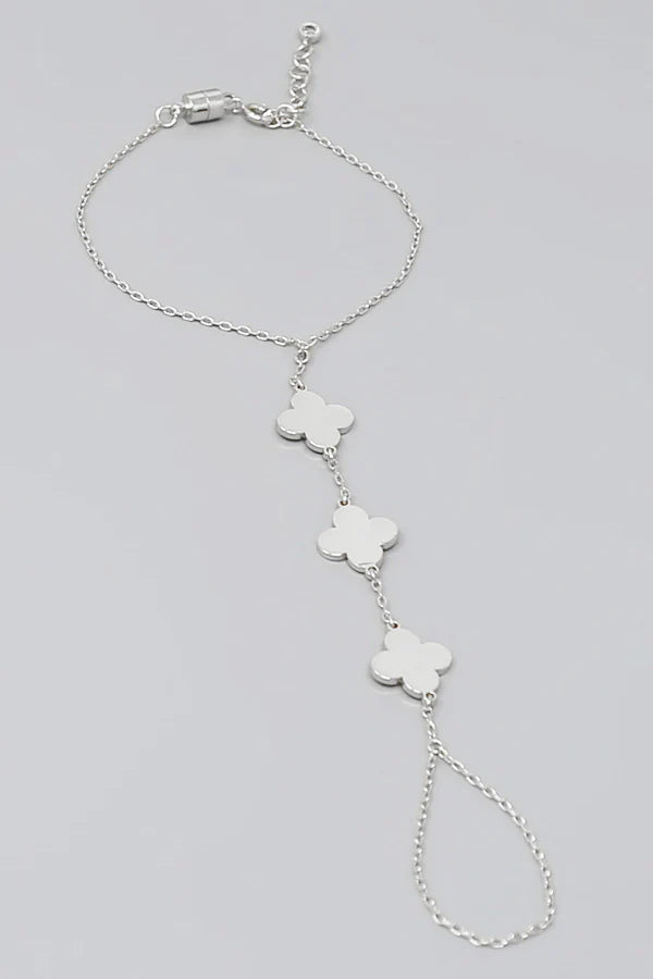Triple Clover Gold Dipped Hand Chain Bracelet