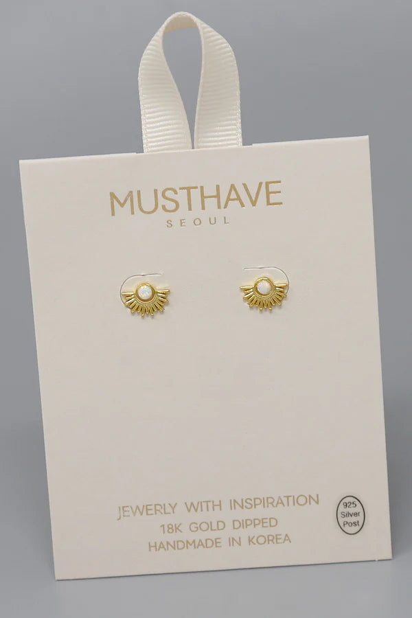Opal Stone Sun Shape Gold Dipped Stud Earrings