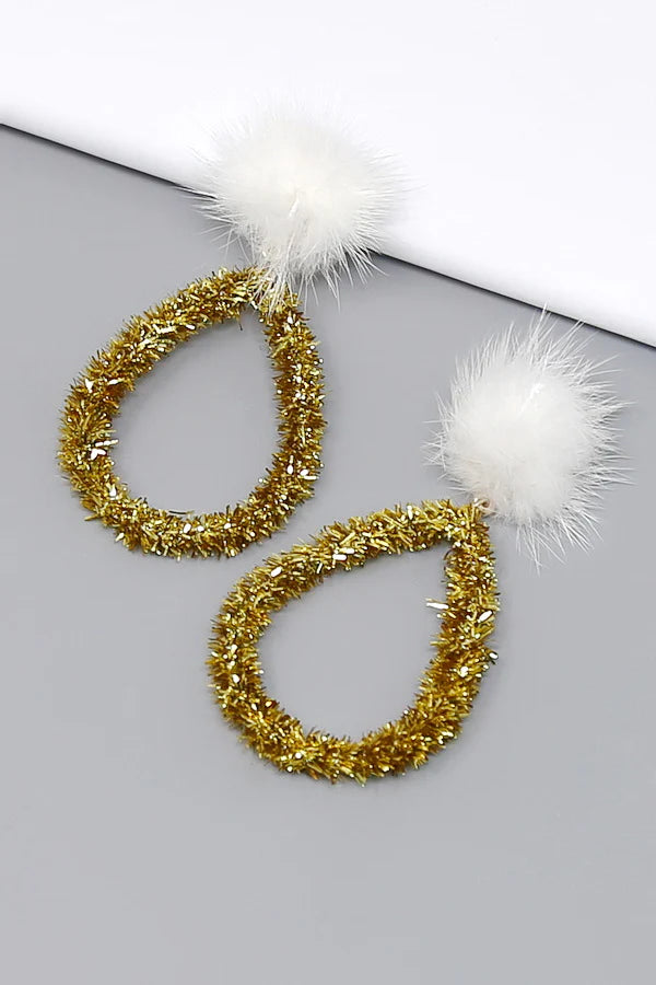 Christmas Pom Pom Tinsel Dangle Earrings