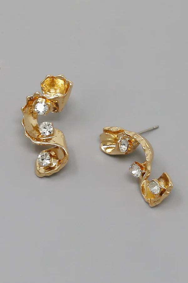 Glass Stone Embellished Pleated Earrings