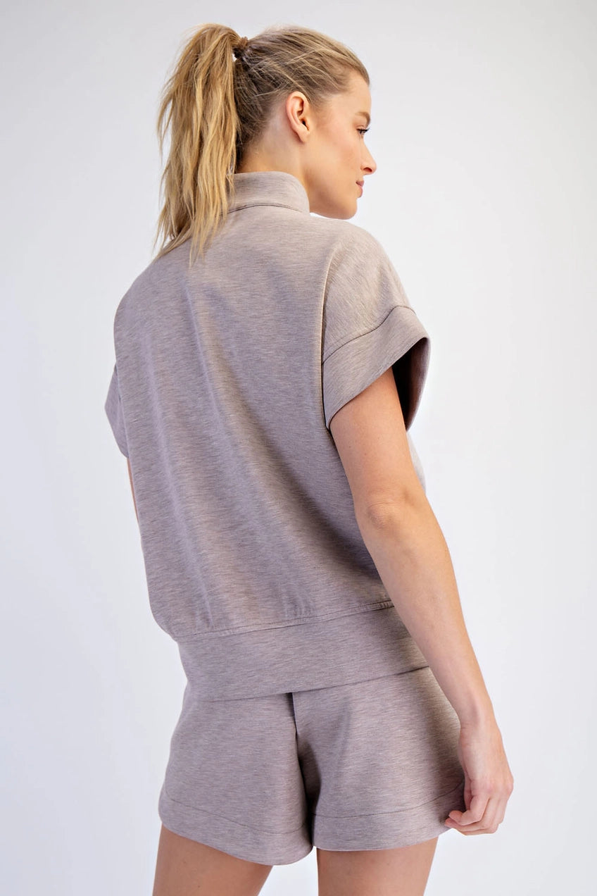Modal Quarter Zip Short Sleeve Top