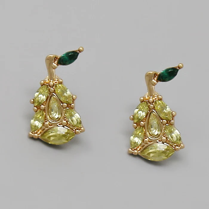 Pear Glass Stone Pave Stud Earrings