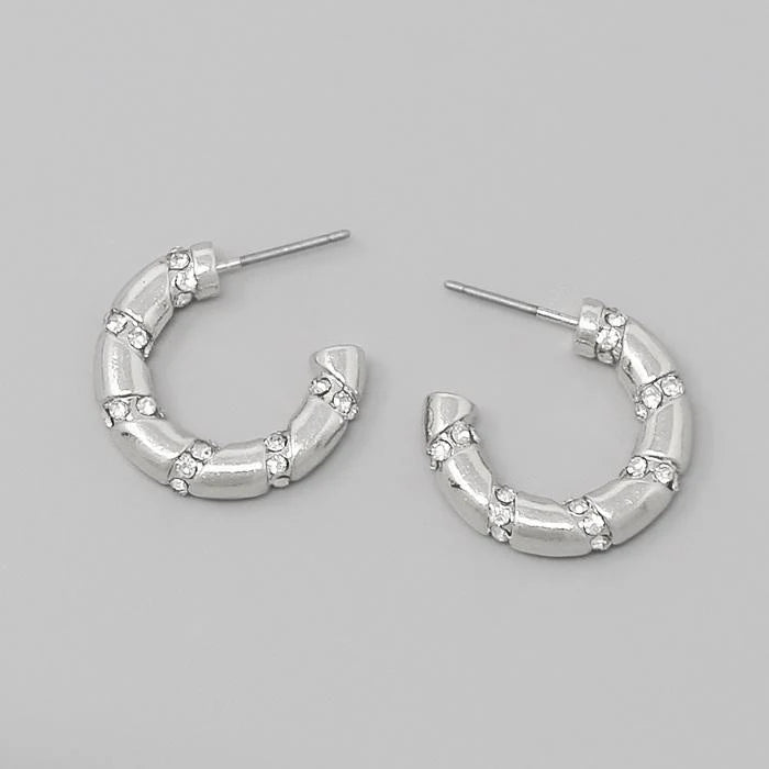 Rhinestone Embellished Mini Hoop Earrings