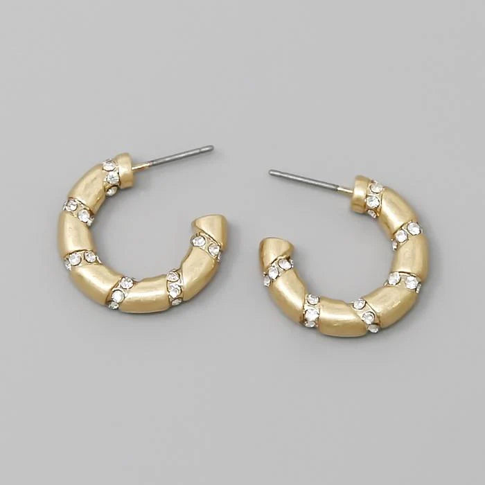 Rhinestone Embellished Mini Hoop Earrings