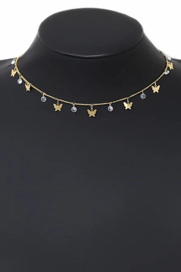 Butterfly & Crystal Drop Station Necklace