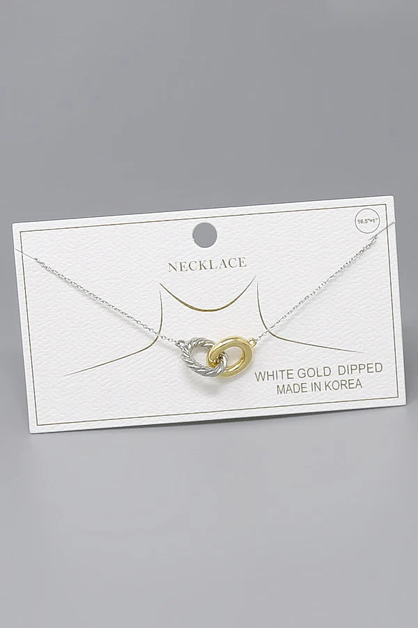 Two Tone Linked Circle Pendant Gold Dipped Necklace
