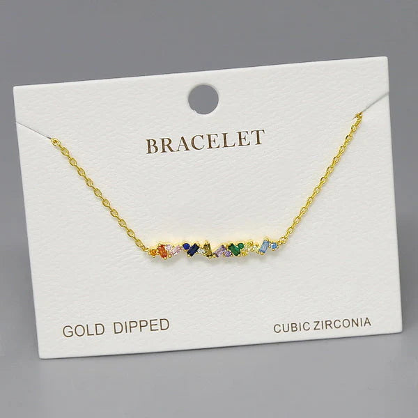 Multi Color Cubic Zirconia Bar Charm Delicate Chain Bracelet