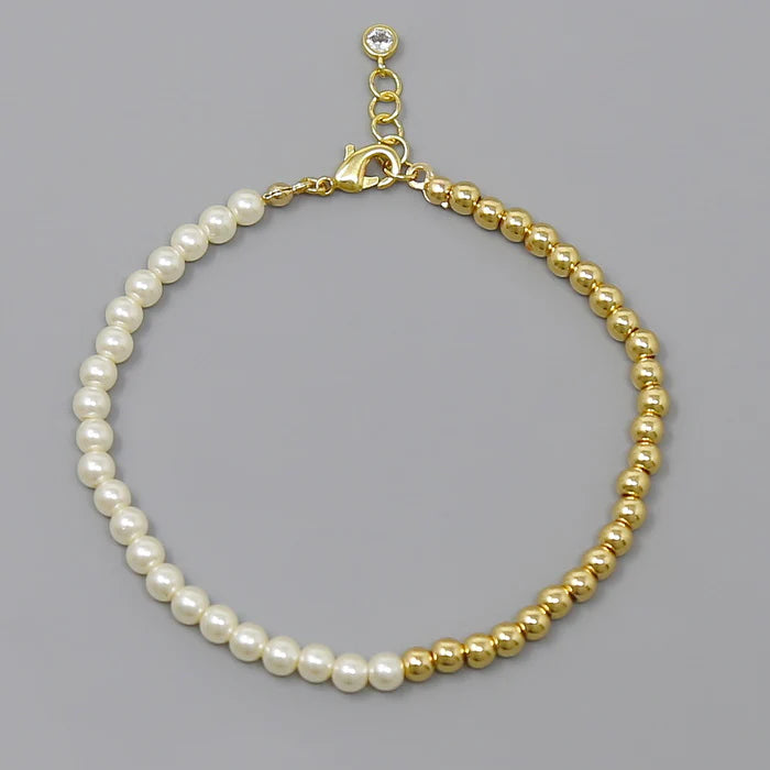 Pearl And Metal Beaded Gold Dipped Bracelet
