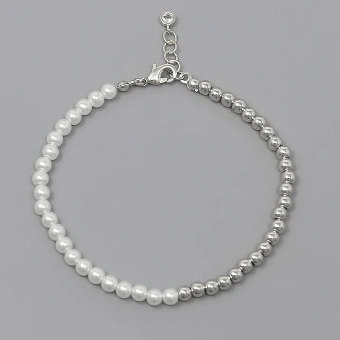 Pearl And Metal Beaded Gold Dipped Bracelet