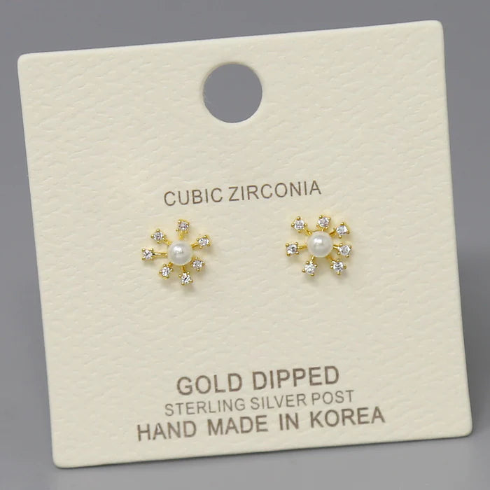 Pearl And CZ Stone Mini Stud Earrings