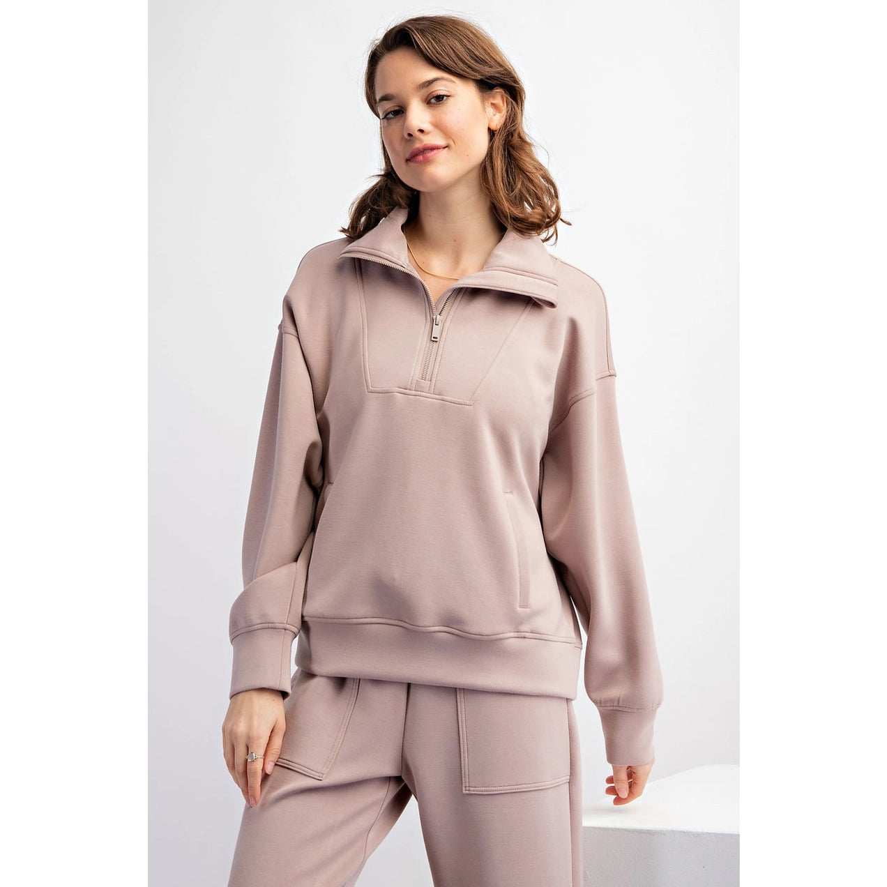 Modal Poly Span Quarter Zip Mock Neck Pullover (S to 3X)