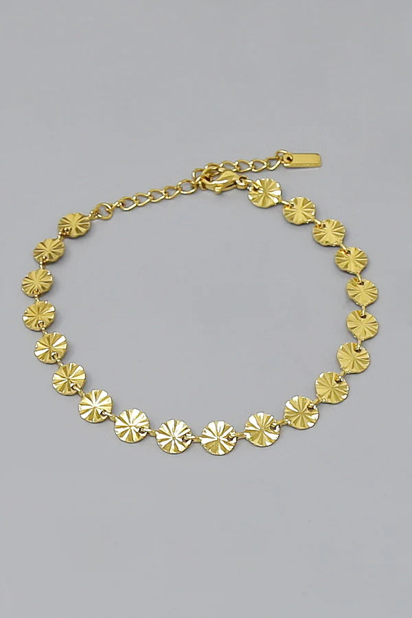 Textured Disc Link Stainless Steel Bracelet