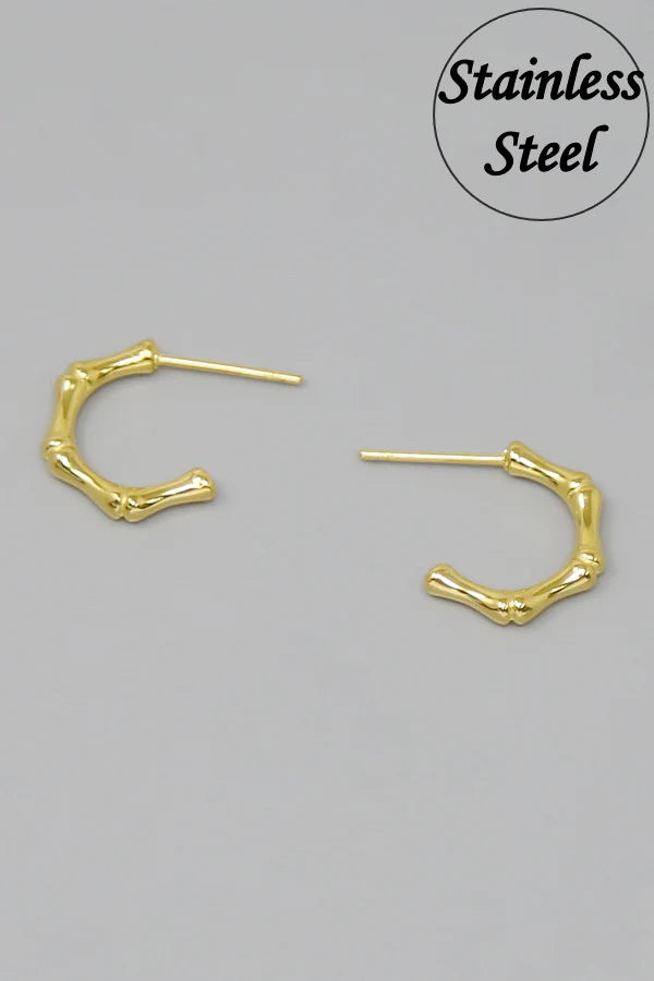 Bamboo Textured Stainless Steel Mini Hoop Earrings