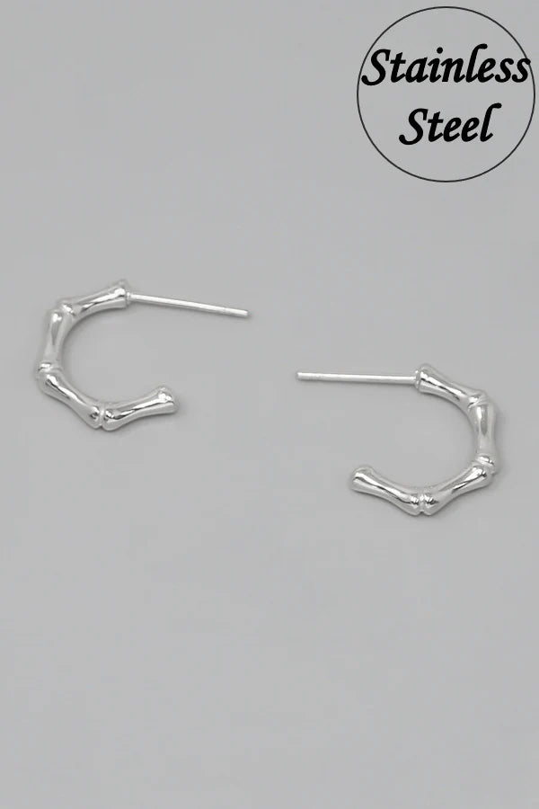 Bamboo Textured Stainless Steel Mini Hoop Earrings