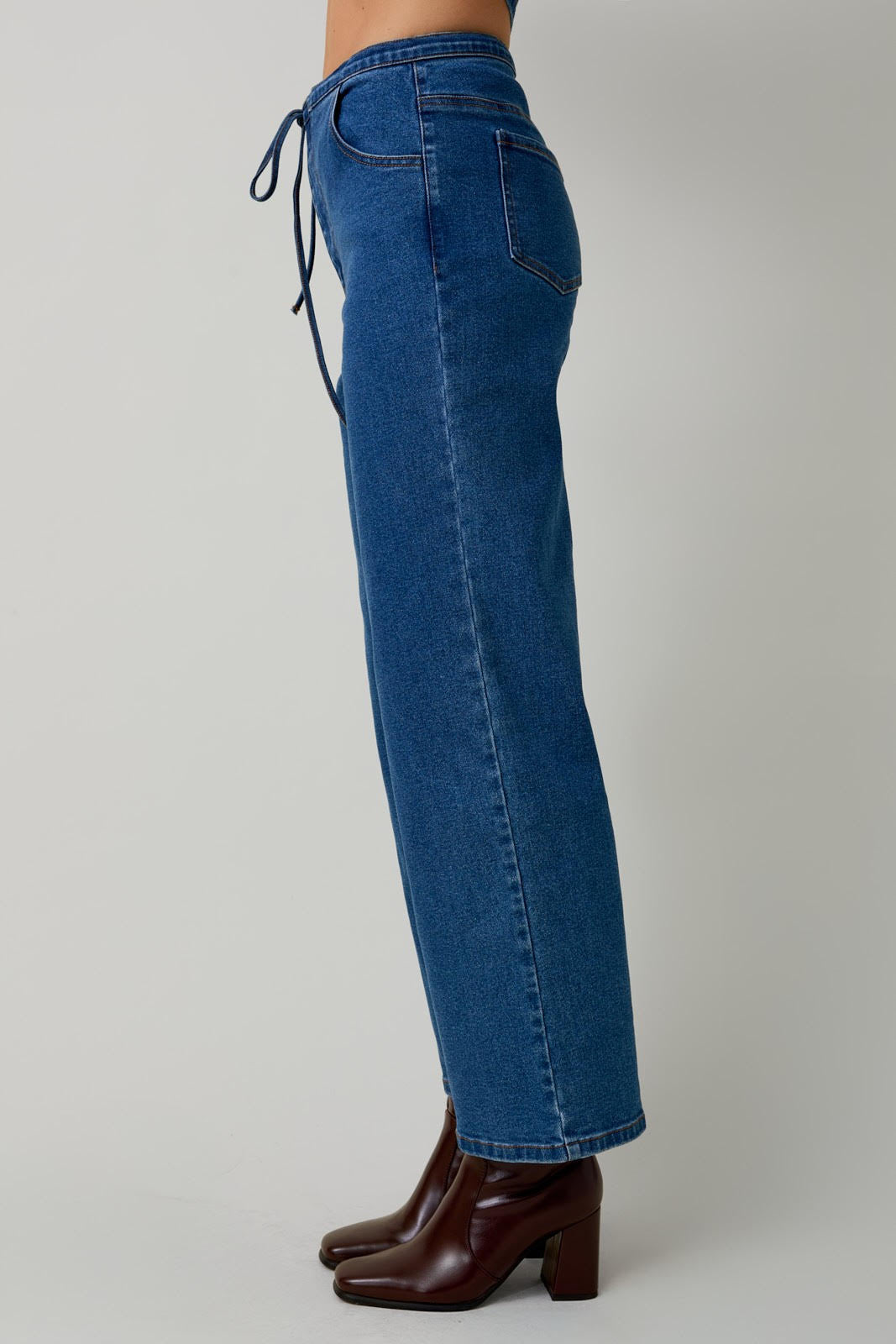 Tie Waist Stretch Denim Pants