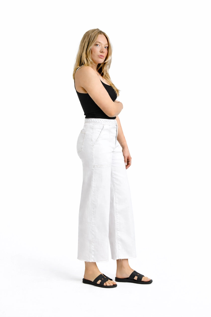 27" Wide Leg Braided Waistband Jean in White