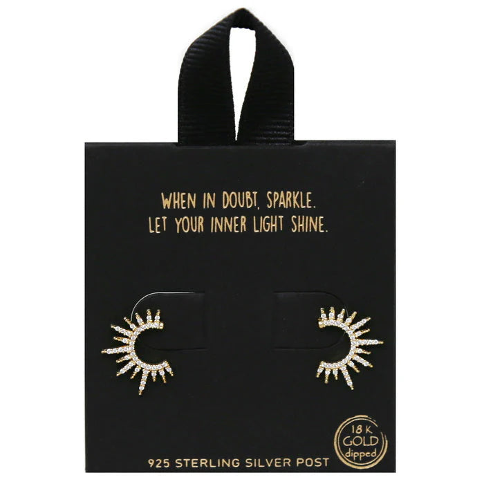 Sun Shape CZ Pave Gold Dipped Stud Earrings