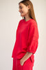 French Terry Short Bubbled Sleeve Crew Neck Top