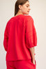 French Terry Short Bubbled Sleeve Crew Neck Top