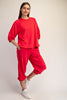 French Terry Short Bubbled Sleeve Crew Neck Top