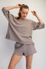 French Terry Short Bubbled Sleeve Crew Neck Top