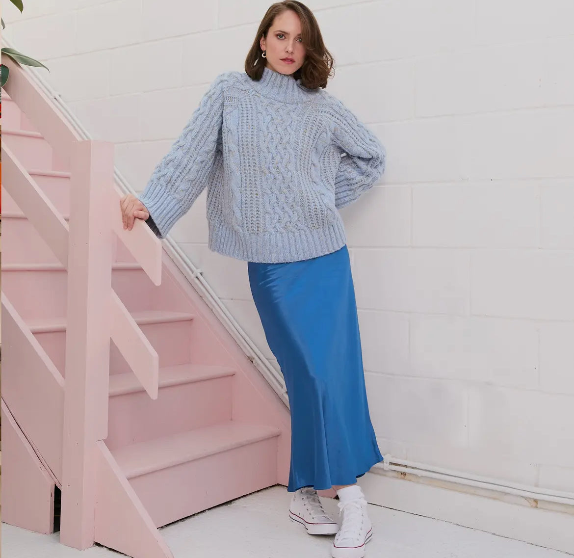 Sky Blue Cable Knit Sweater