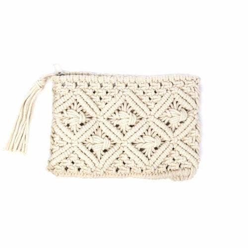 Cream Macrame Clutch with Tassel