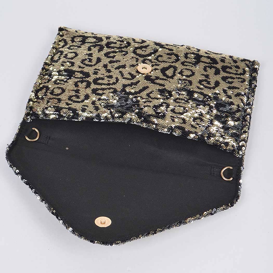 Sequin Leopard Clutch