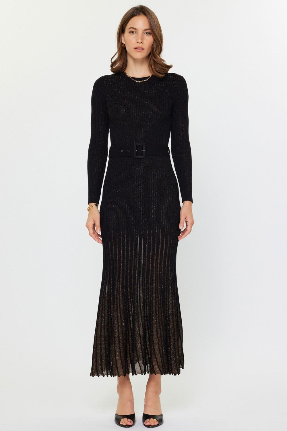 L/S Long Sweater Dress with Contrast Godet Skirt