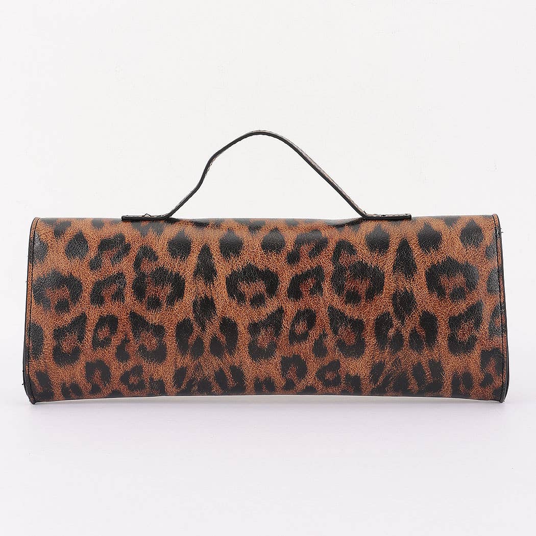 Leopard Print Faux Leather Clutch