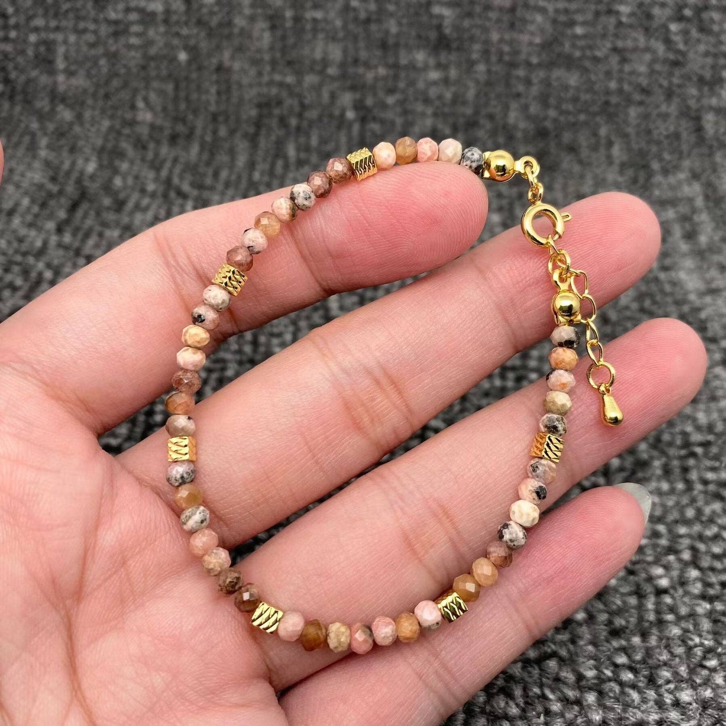 Natural Stone & Pearl Beaded 18K Gold Plated Bracelet - CS