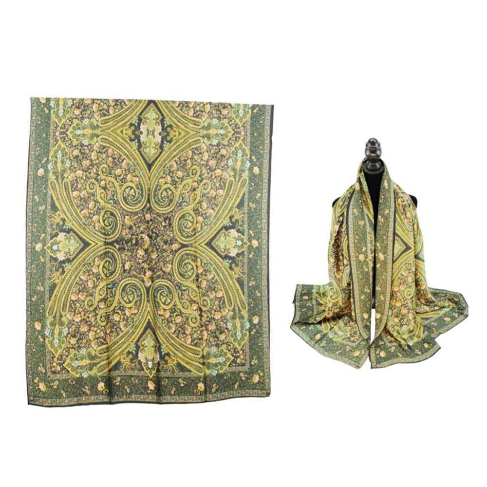 Abstract Pattern Printed Oblong Silky Satin Scarf Shawl