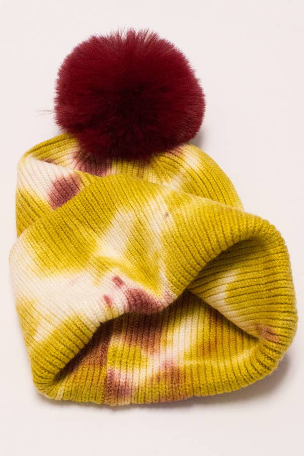 Tie Dye Knitted Fur Pom Beanie