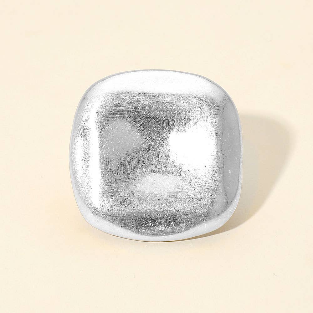 Oversized Brushed Metal Square Stretch Ring