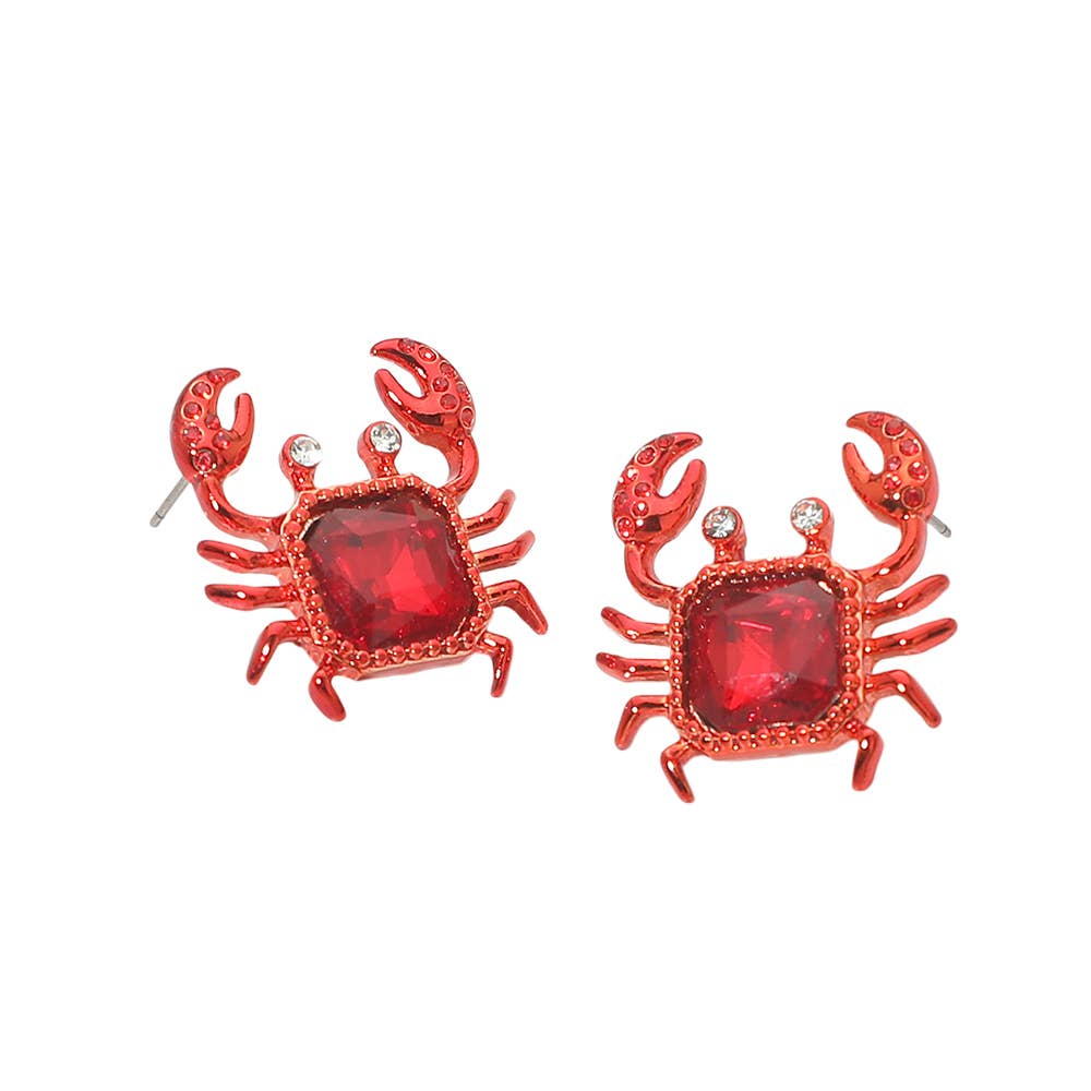 Square Stone Accent Crab Stud Earrings