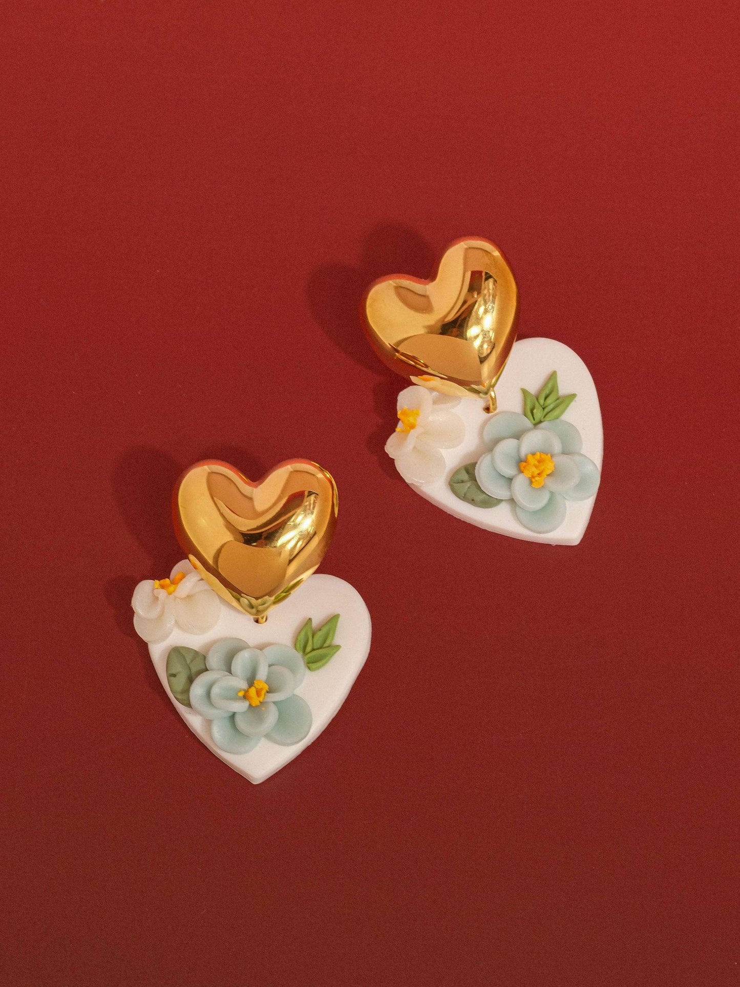 Amélisse 18K Gold Non-Tarnish Floral Heart Drop Earrings