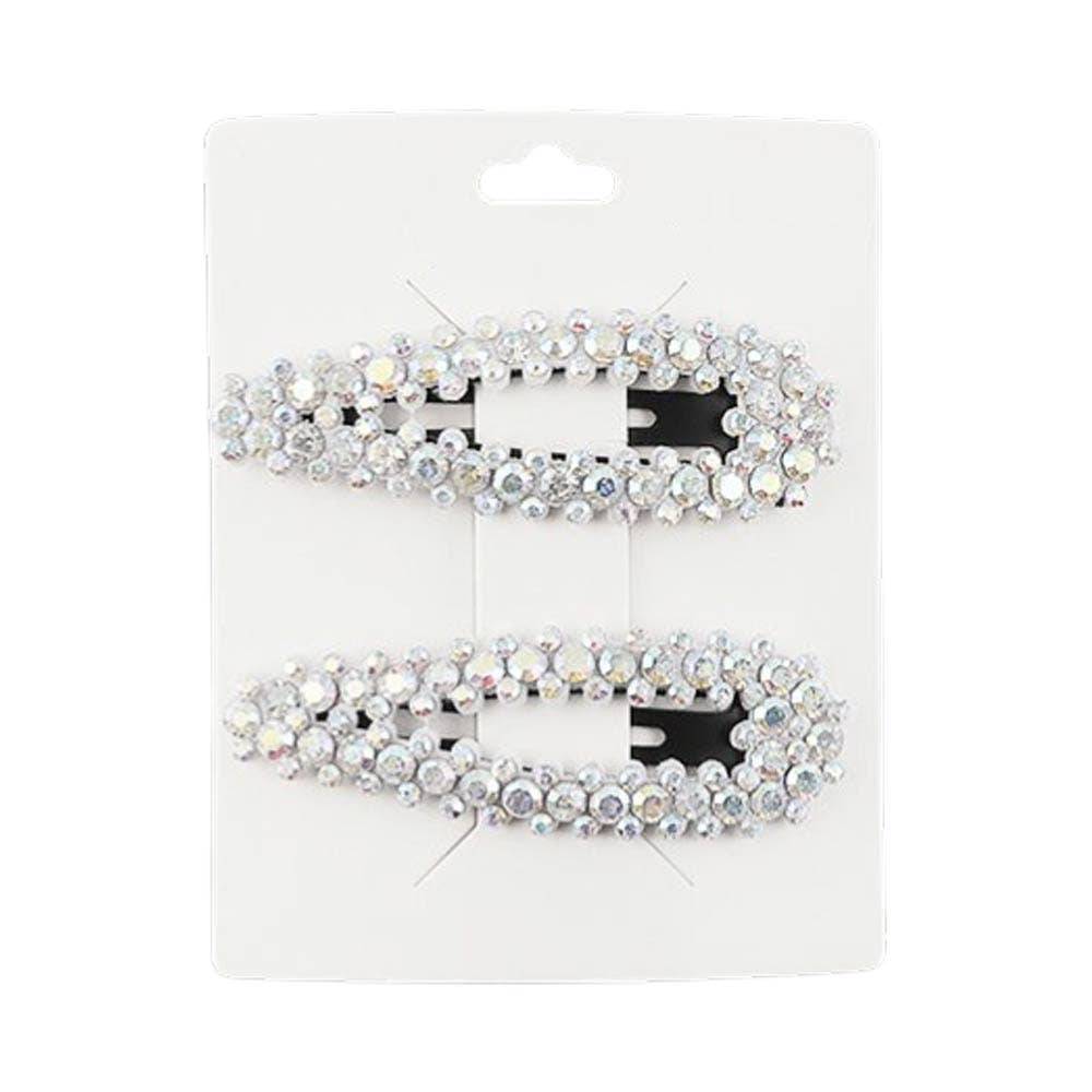 12 SET OF 2 - Rhinestone Embellished Snap Hair Clip Set